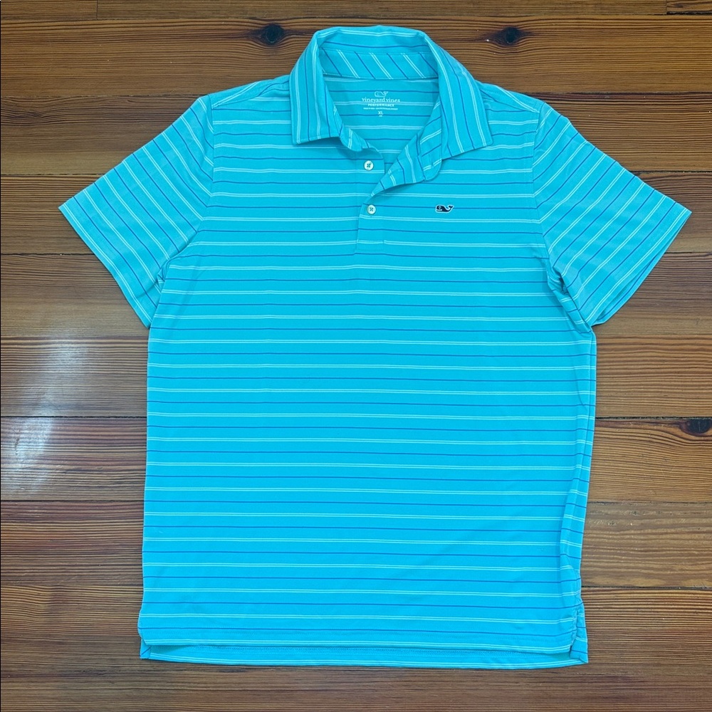 Vineyard Vines Men's Blue Striped Polo Performance Fabric Shirt